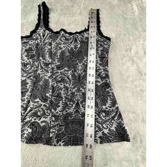Gothic Tank Top Black & Gray Damask Lace Trim Elegant Whimsigoth Witchy Grunge - Picture 3 of 6